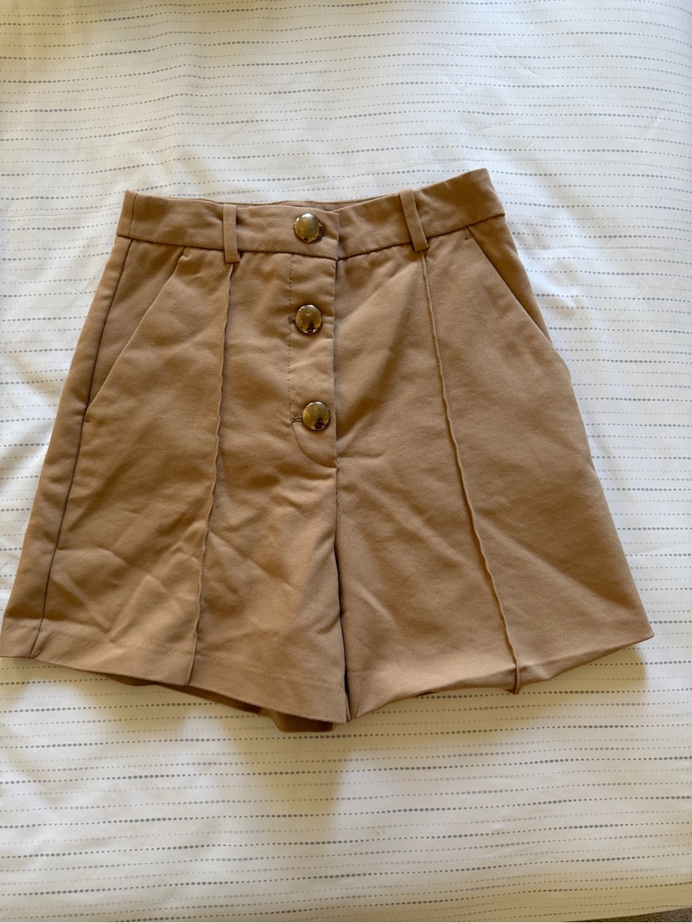 Zara Camel Button-Front High-Waist Bermudas
